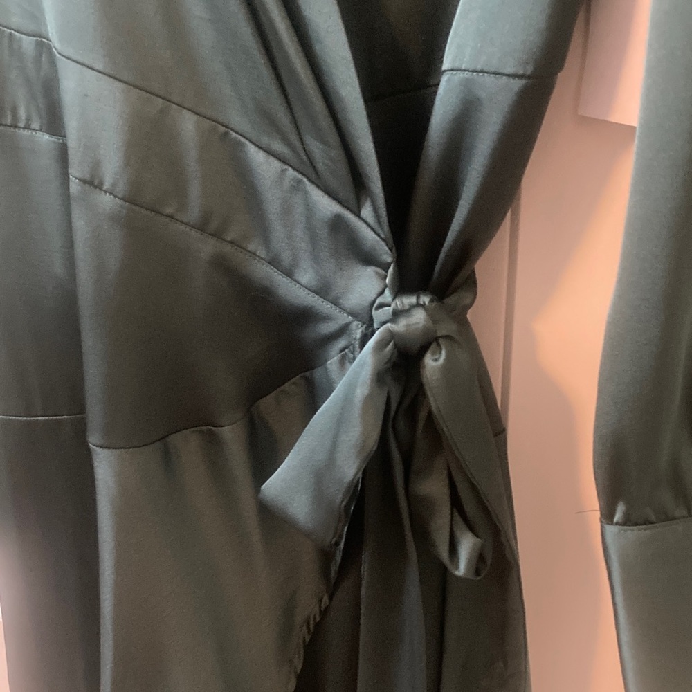 Emerald Satin Long Sleeve Wrap Dress - Picture 5 of 10